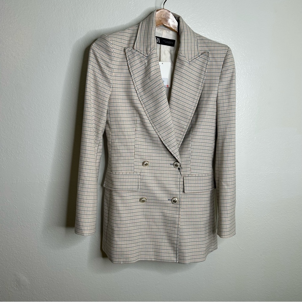 NWT Zara Plaid Structured Double Breasted Oversized Blazer XS - Picture 3 of 14